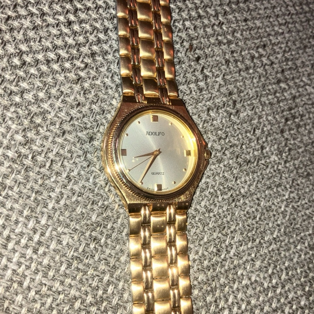 Men’s Adolfo Watch Quartz Swiss Movement Gold Stainless Steel 7.5 Inches Used